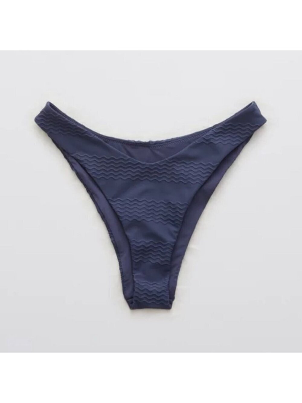 NWT Aerie Jacquard High Cut Cheeky Navy Blue Bikini Bottom - Size: Large